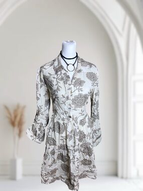 Violet Skies Floral Button Down Tiered Tunic Dress Size L Boho